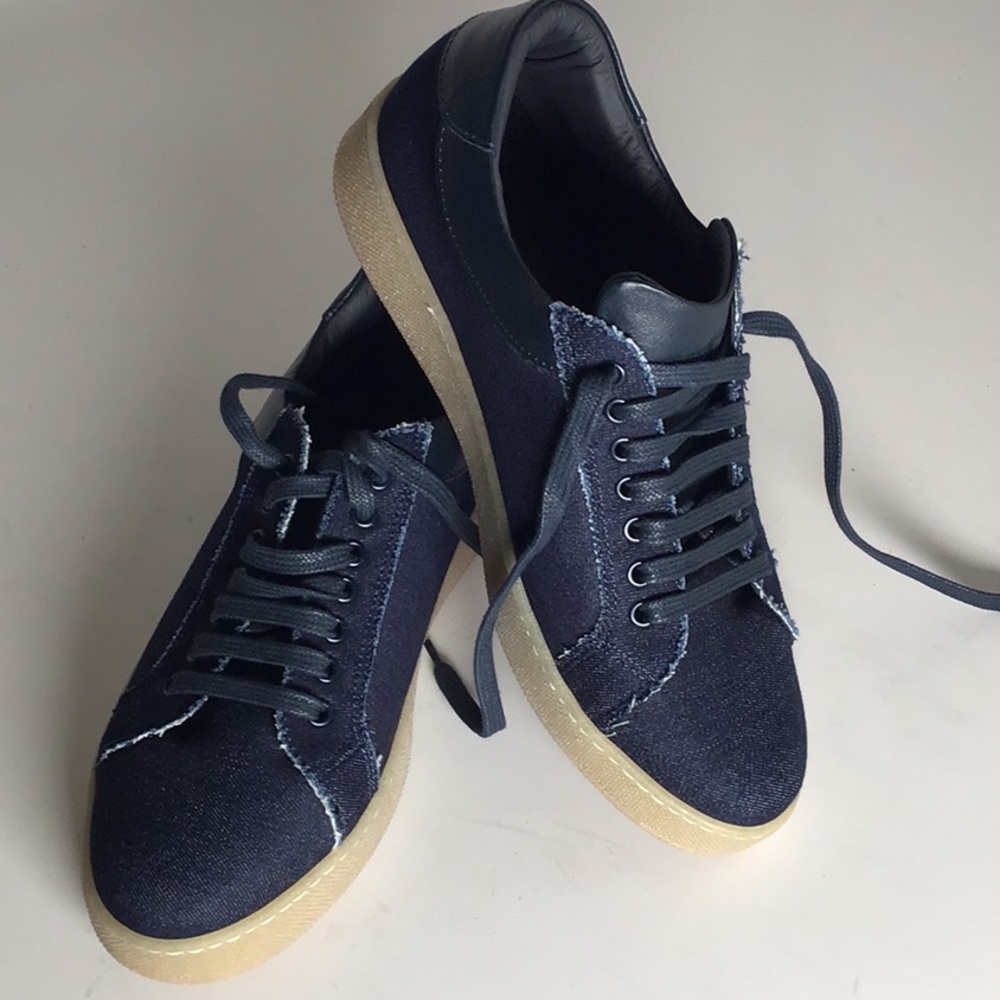 Jared Lang Italian Atelier Sneaker Leather & Blue Jean size 41=8 woman size 10